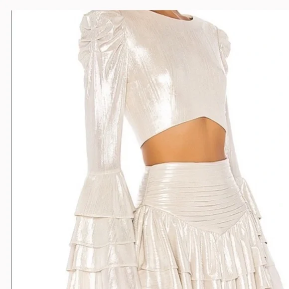 RETROFETE/ Revolve Crop Top XS - Crop Bell Sleeve Shimmer metallic Top. NWT $375 - Picture 7 of 7